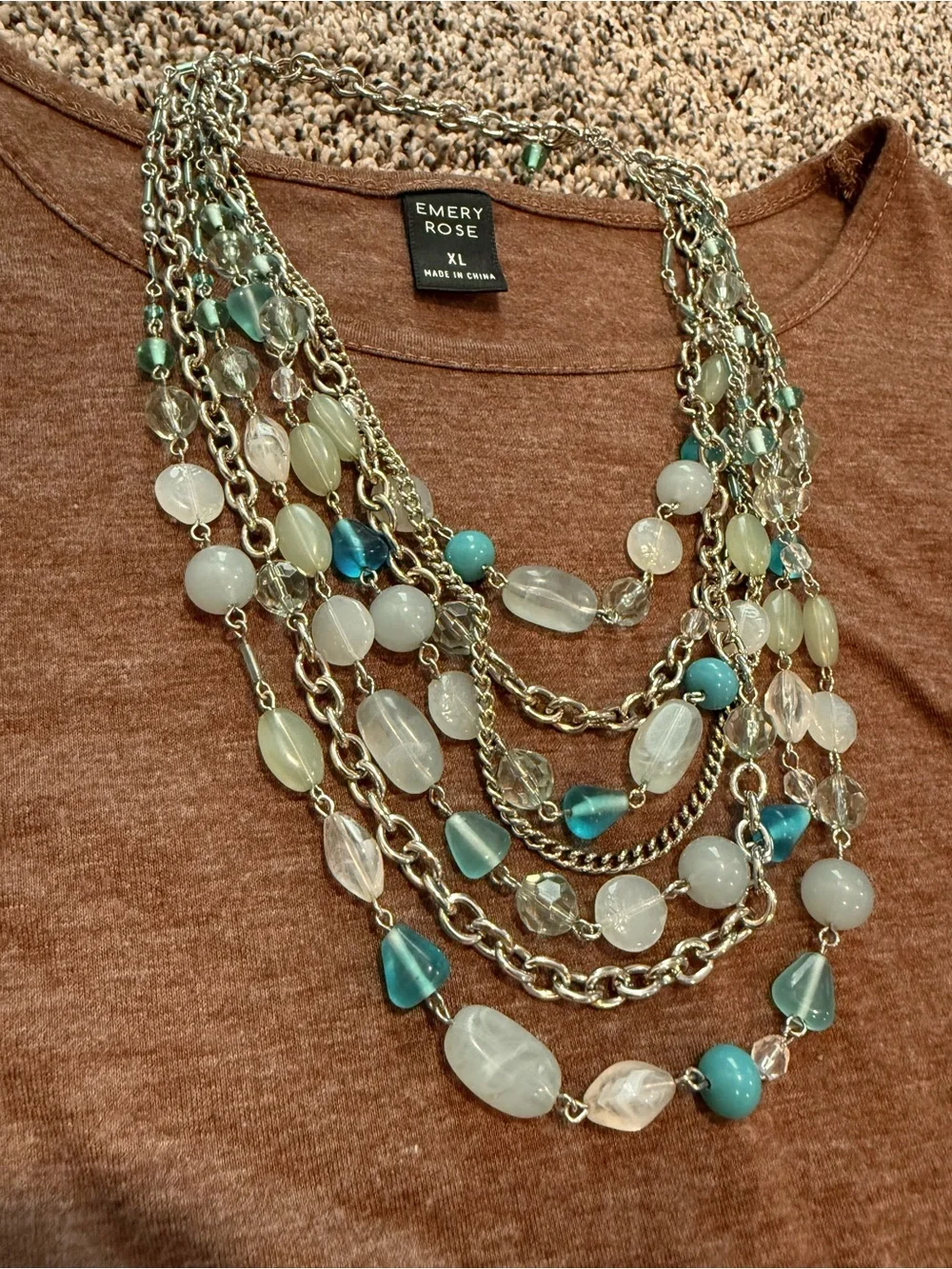 Multistrand Aqua & Silver Bead Necklace and Bracelet Set